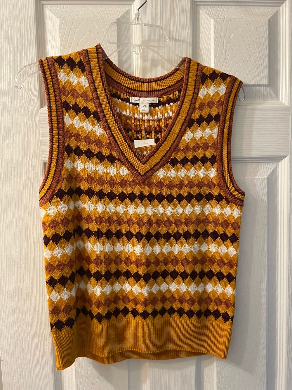 croft & barrow Mustard Brown White Argyle V-Neck Sweater Vest